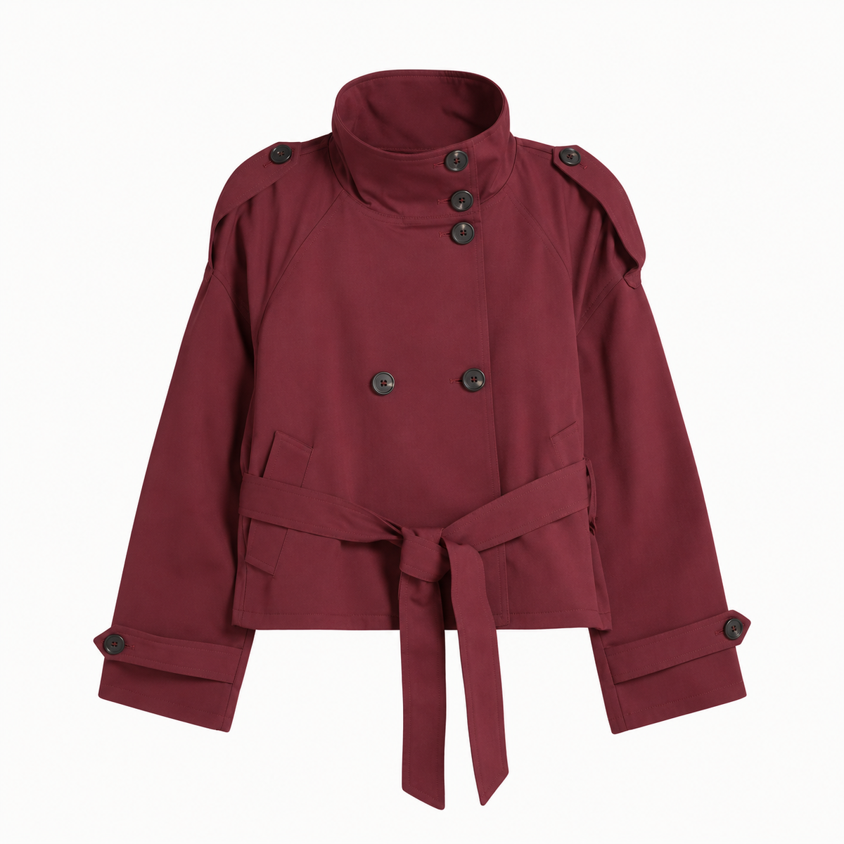 Women's Cropped Trench Coat – Double-Breasted Belted Jacket