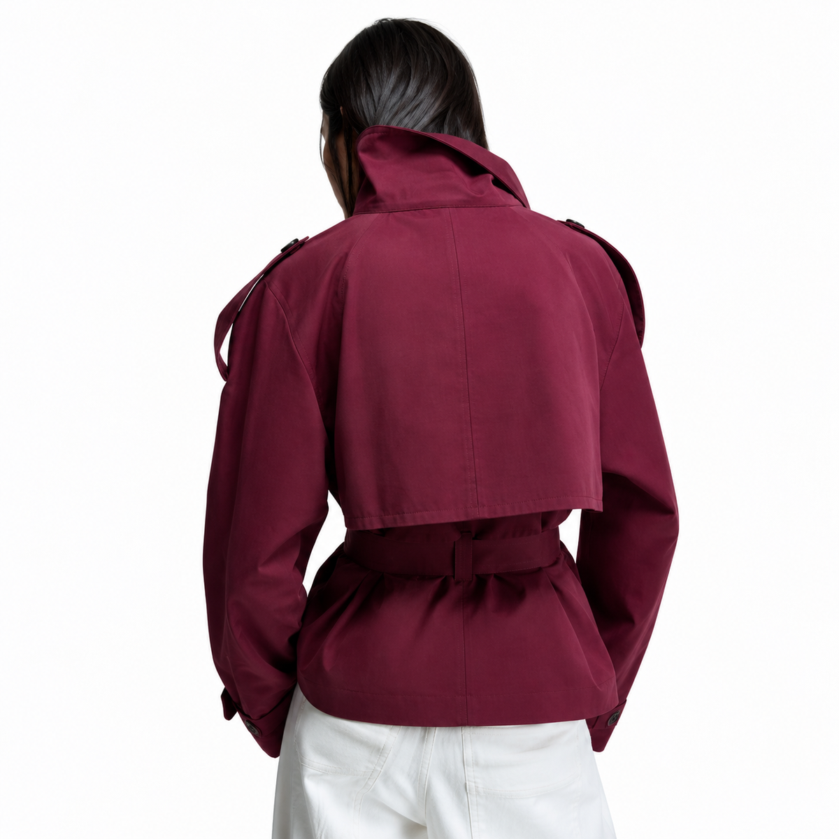Women's Cropped Trench Coat – Double-Breasted Belted Jacket