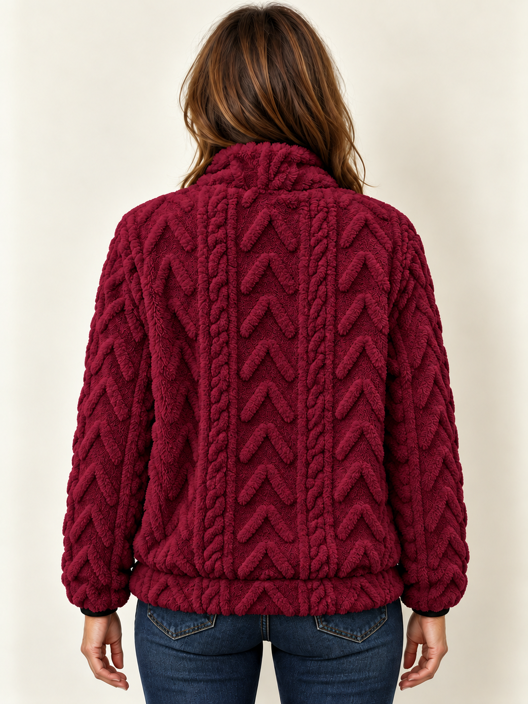 Women’s Half-Zip Fleece Jumper – Textured & Kangaroo Pocket