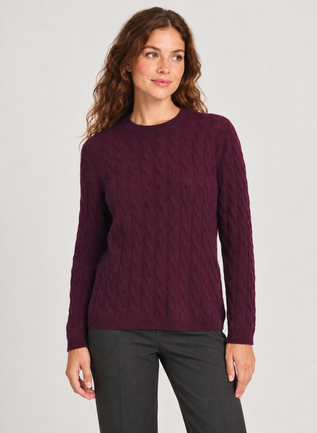 Women’s Jumper In Cashmere With Cable Knit