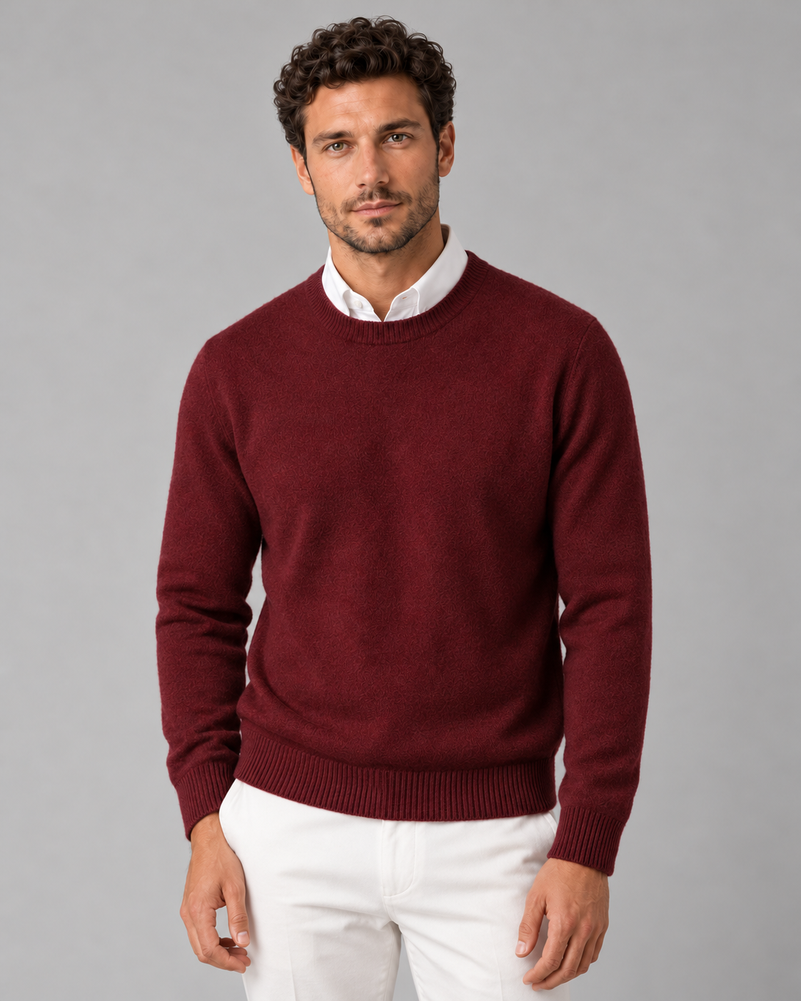 Men's Cashmere Crew-Neck Knit Sweater – Regular Fit & Ribbed Trims
