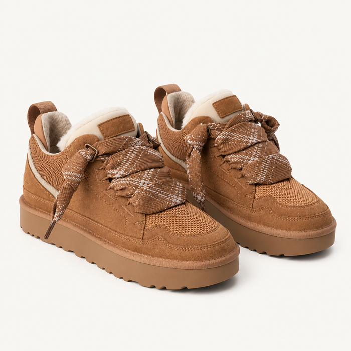 Women's Platform Trainers – Suede-Look Panels & Checked Laces