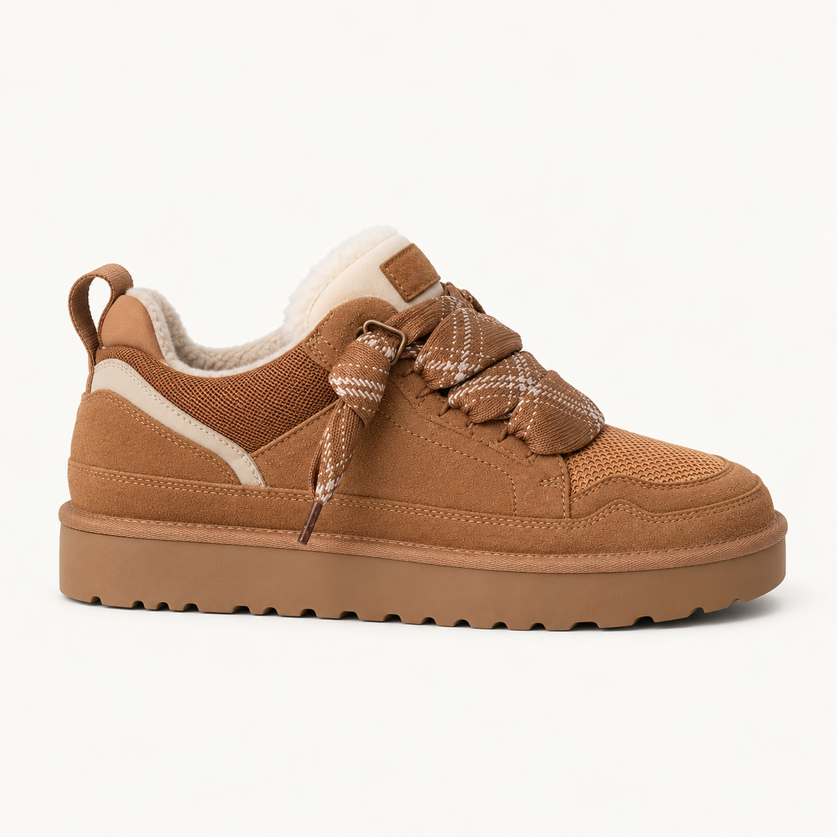 Women's Platform Trainers – Suede-Look Panels & Checked Laces