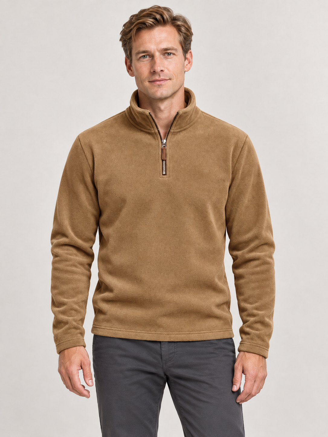 Men’s Quarter-Zip Fleece Jumper – Stand Collar & Regular Fit