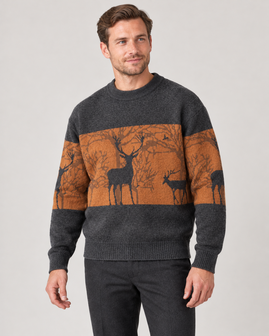 Men’s Christmas Jumper With Patterned Crew Neck