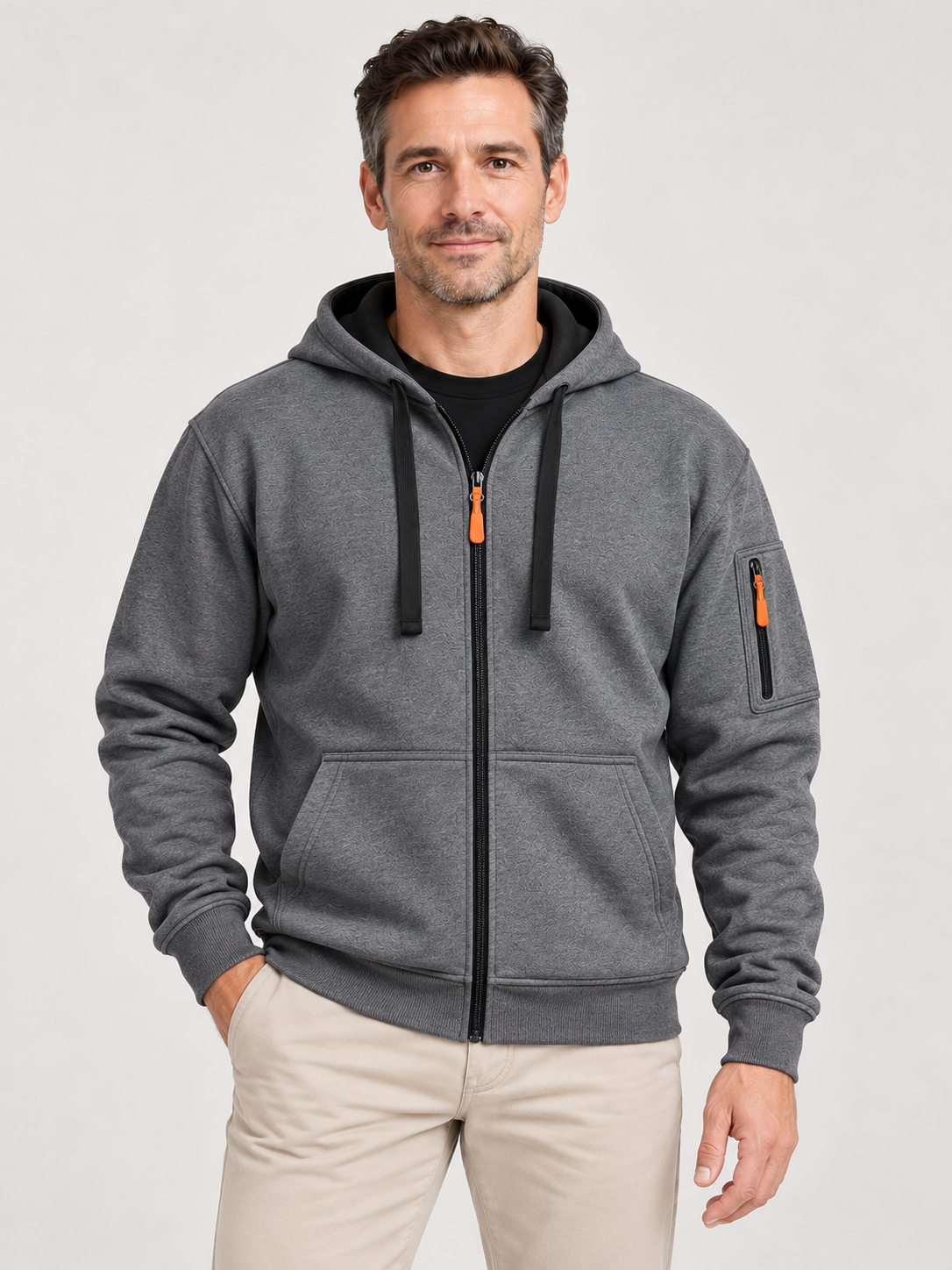 Men’s Zip-Up Hoodie – Drawstring Hood & Sleeve Pocket