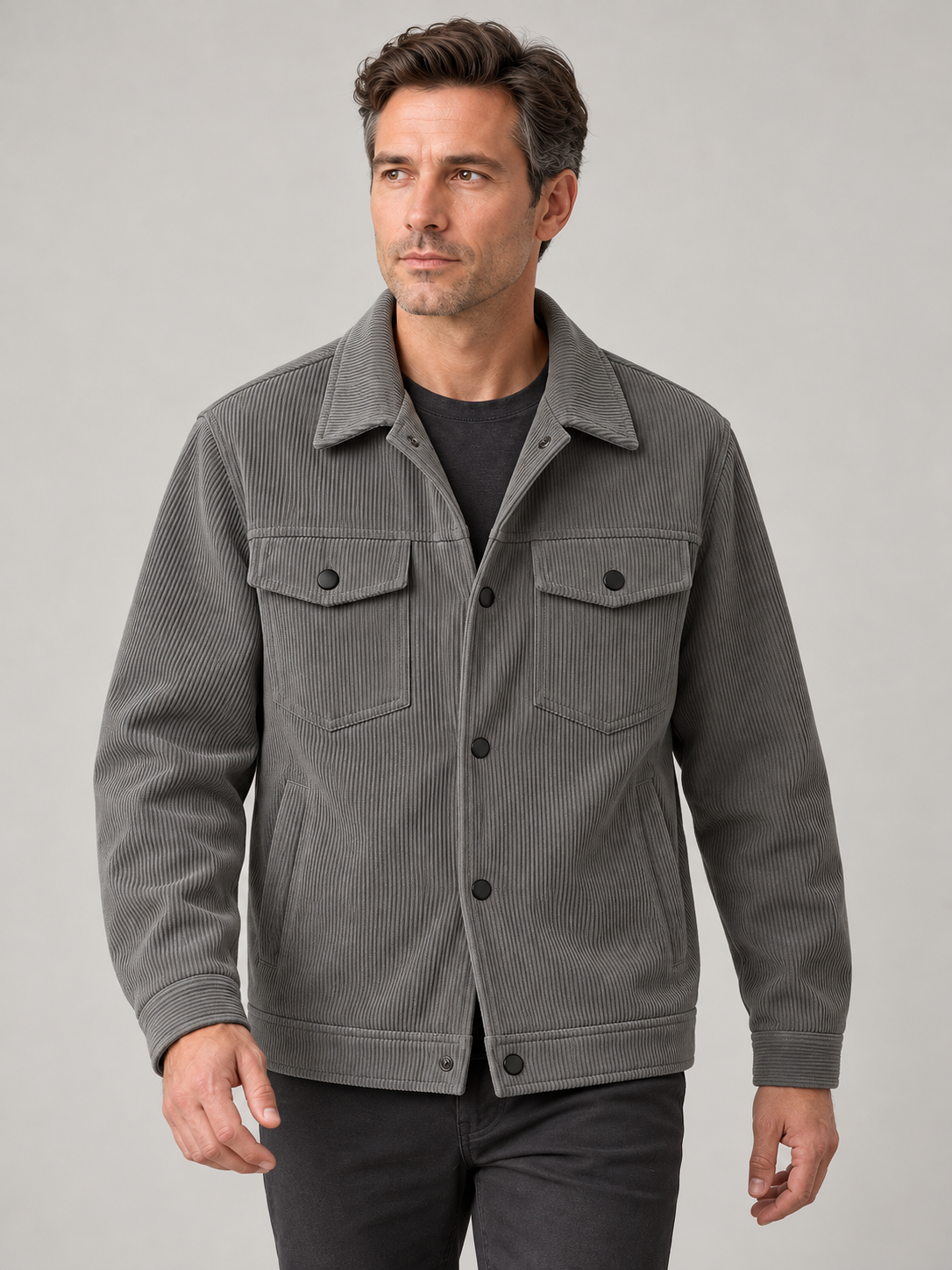Men’s Lightweight Overshirt Jacket – Button Front & Flap Pockets