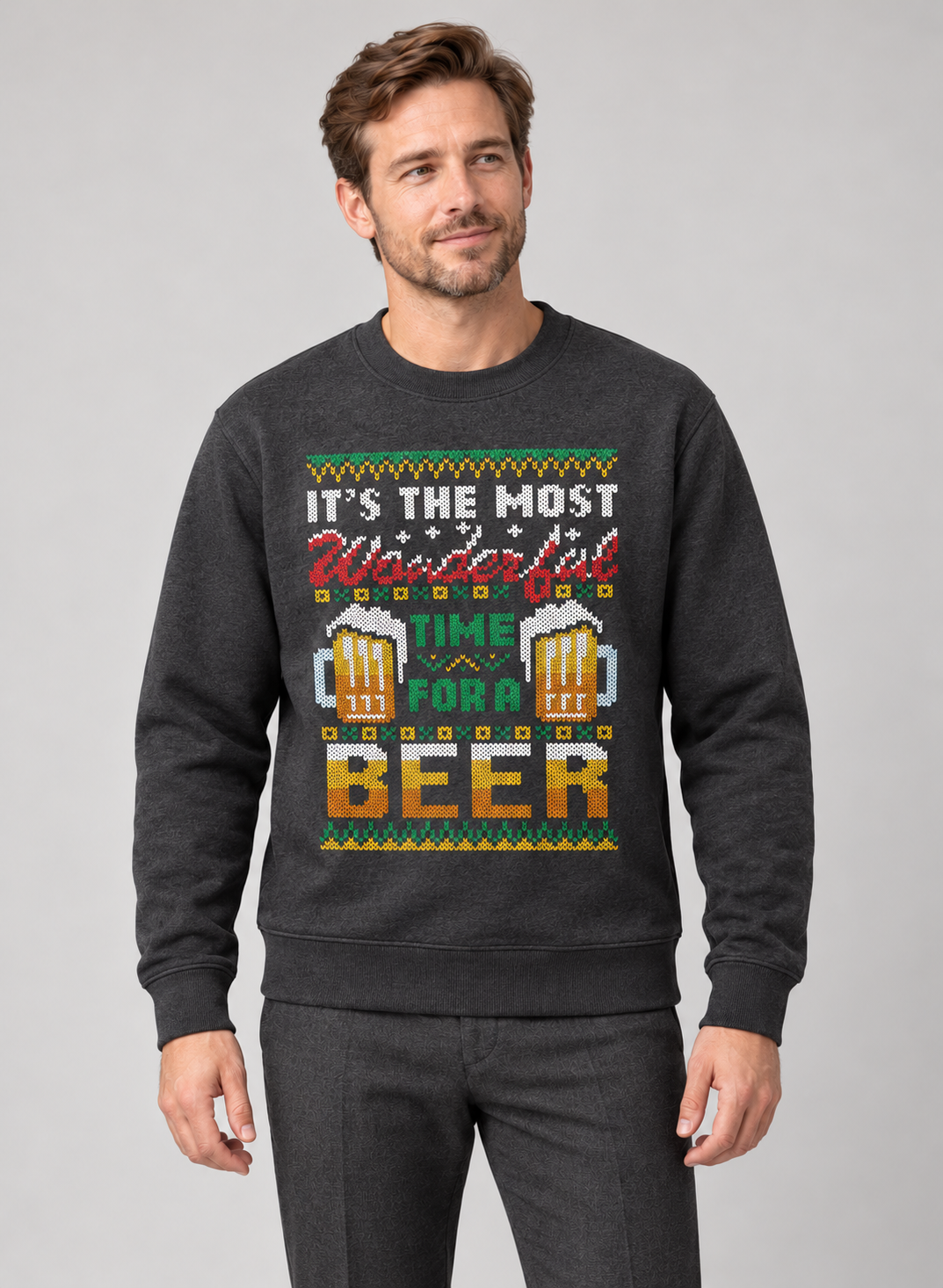 Men’s Christmas Jumper With Beer Graphic