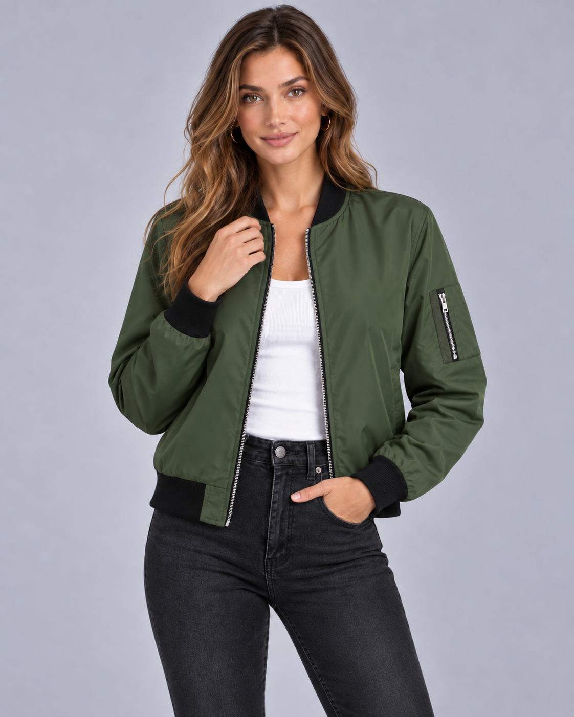 Women Zip-Up Bomber Jacket