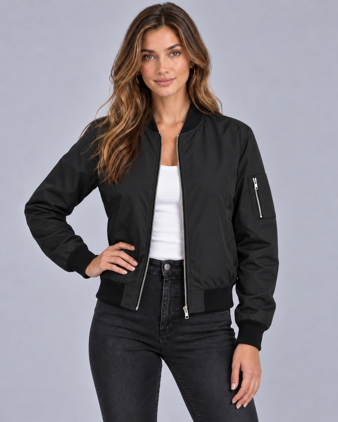 Women Zip-Up Bomber Jacket