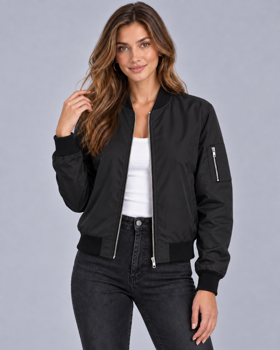 Women Zip-Up Bomber Jacket