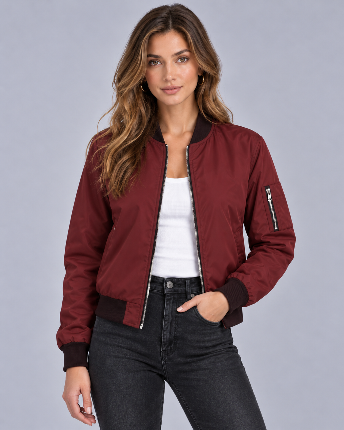 Women Zip-Up Bomber Jacket
