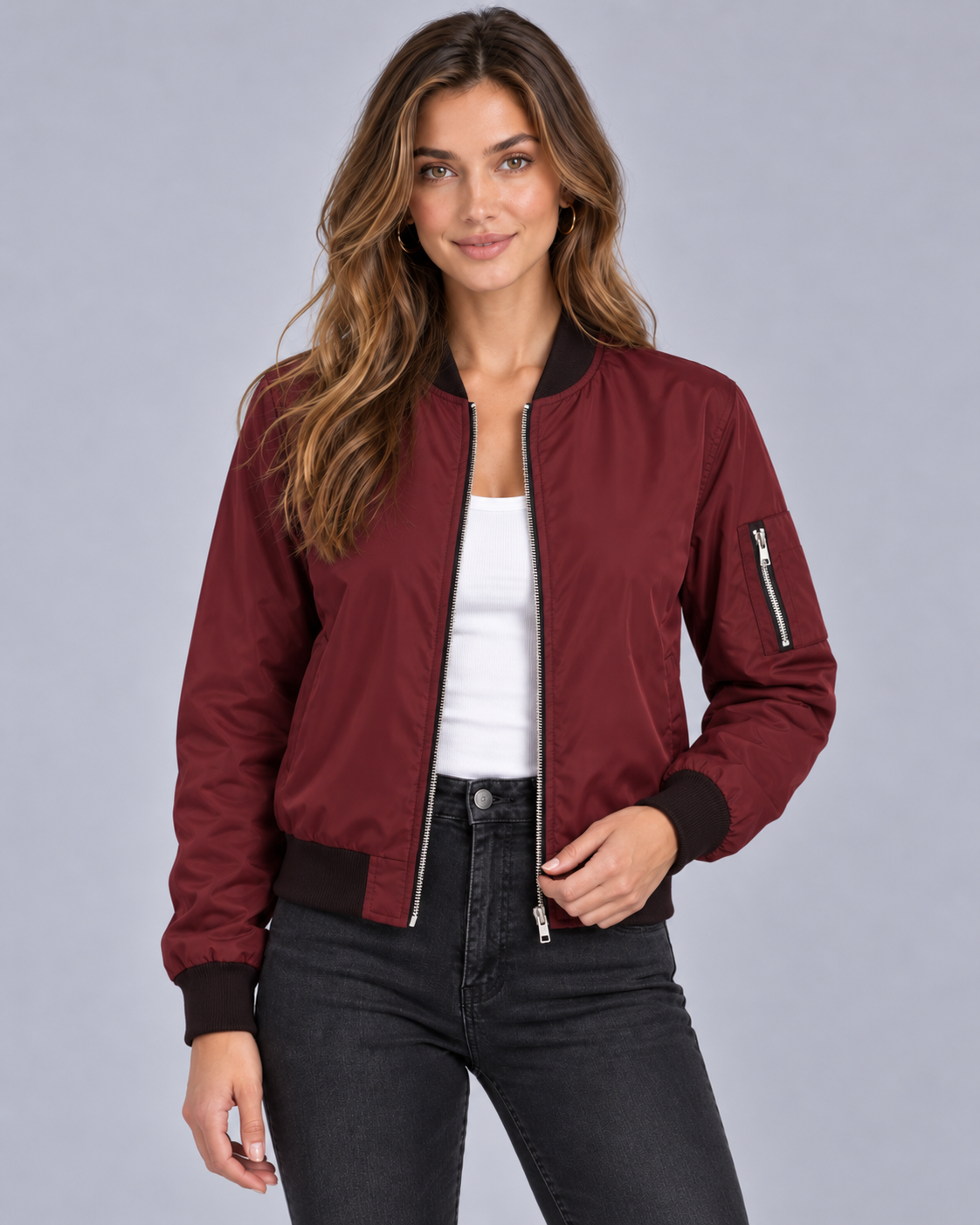 Women Zip-Up Bomber Jacket