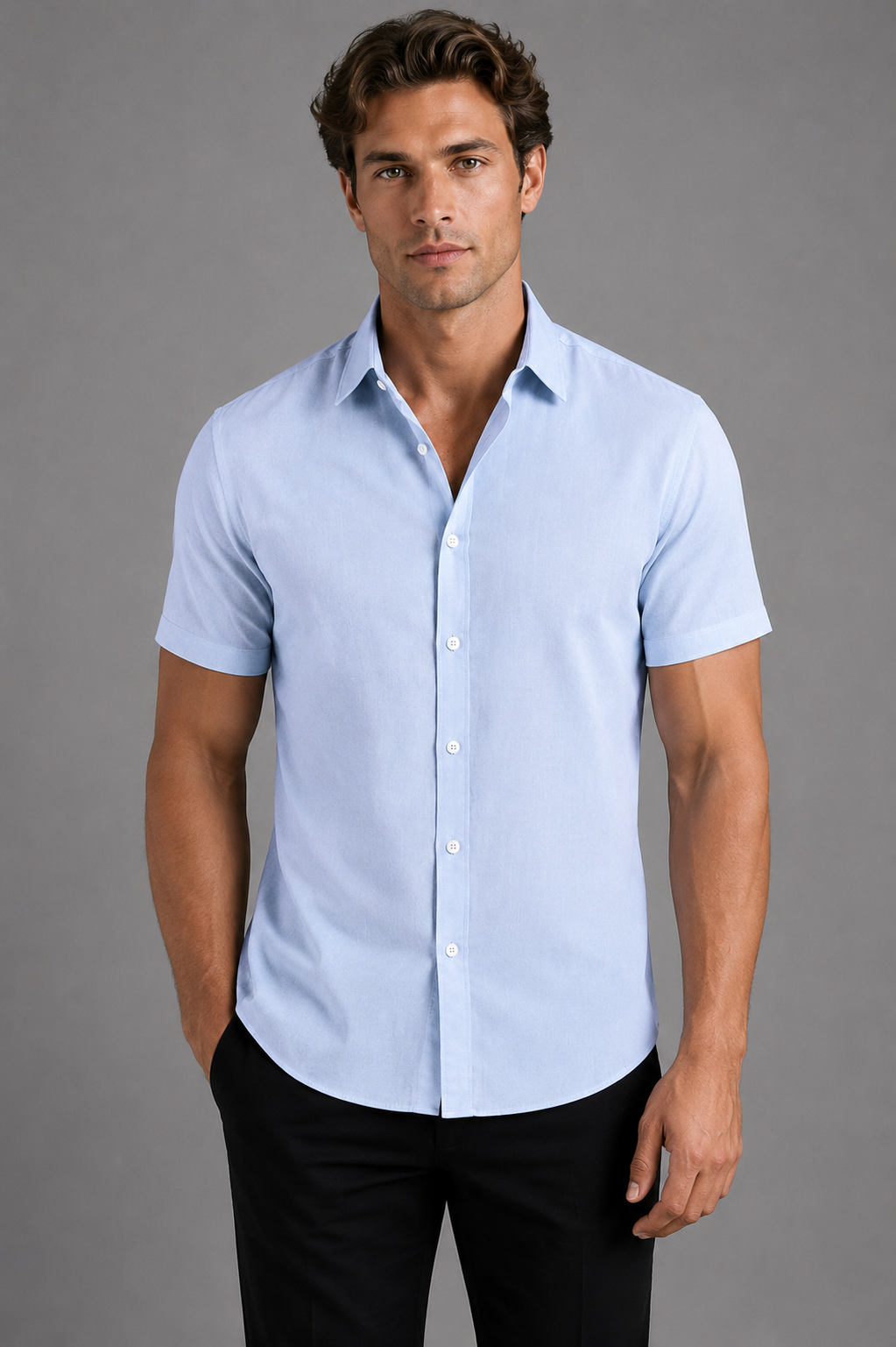 Men's Short Sleeve Button Shirt Slim Fit