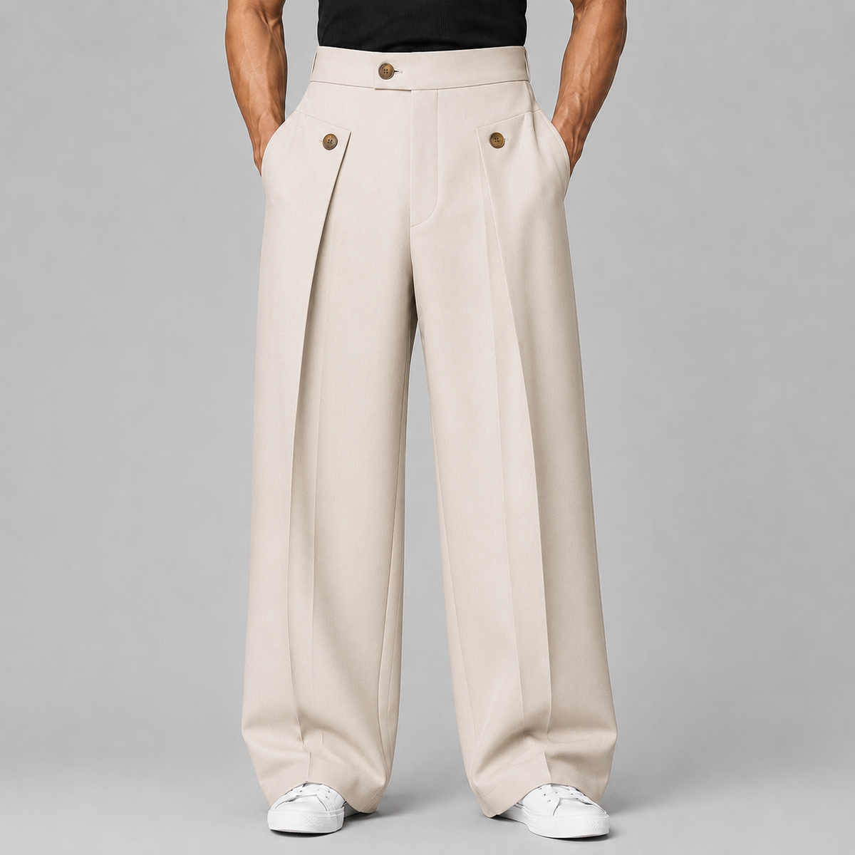 Men's Wide Leg Pleated Trousers