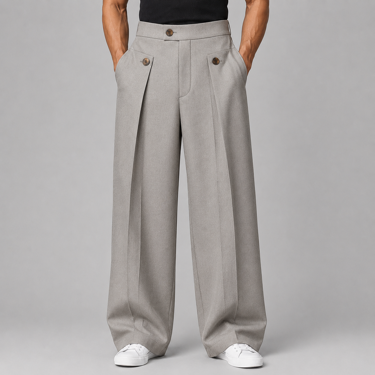 Men's Wide Leg Pleated Trousers