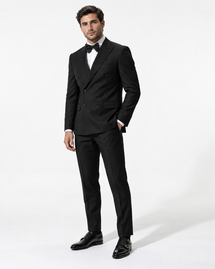 Men's Double-Breasted Slim-Fit Two-Piece Suit with Peaked Lapels