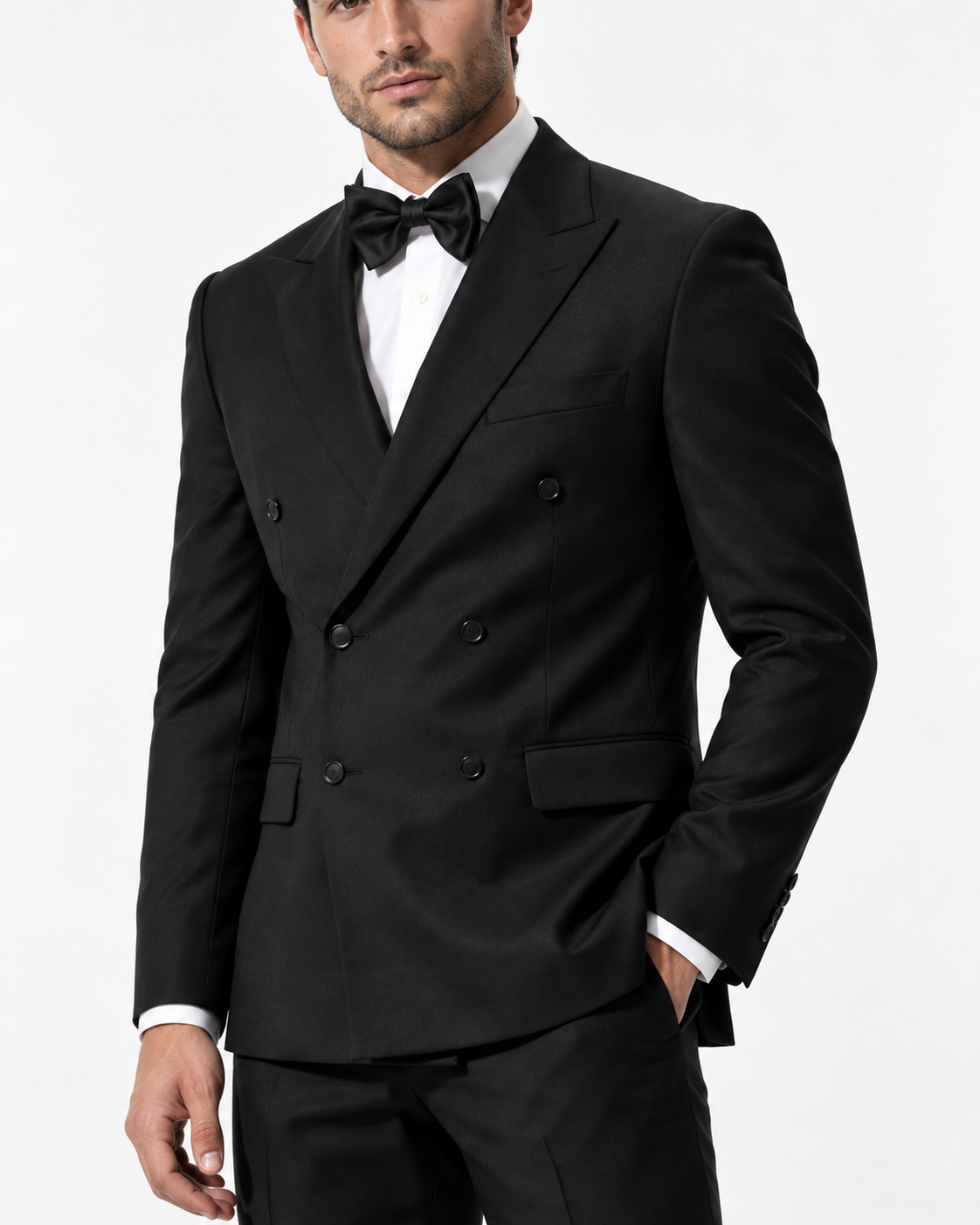 Men's Double-Breasted Slim-Fit Two-Piece Suit with Peaked Lapels