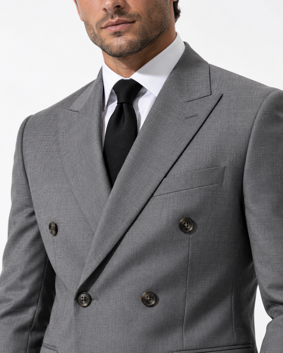 Men's Double-Breasted Slim-Fit Two-Piece Suit with Peaked Lapels
