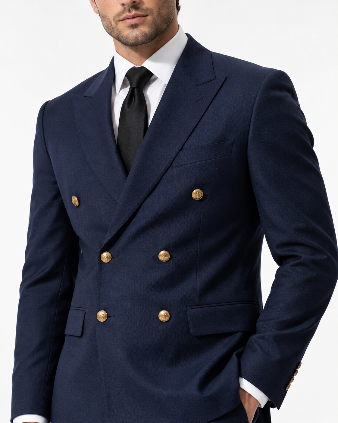 Men's Double-Breasted Slim-Fit Two-Piece Suit with Peaked Lapels