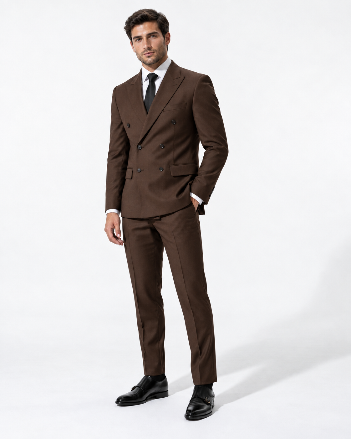 Men's Double-Breasted Slim-Fit Two-Piece Suit with Peaked Lapels