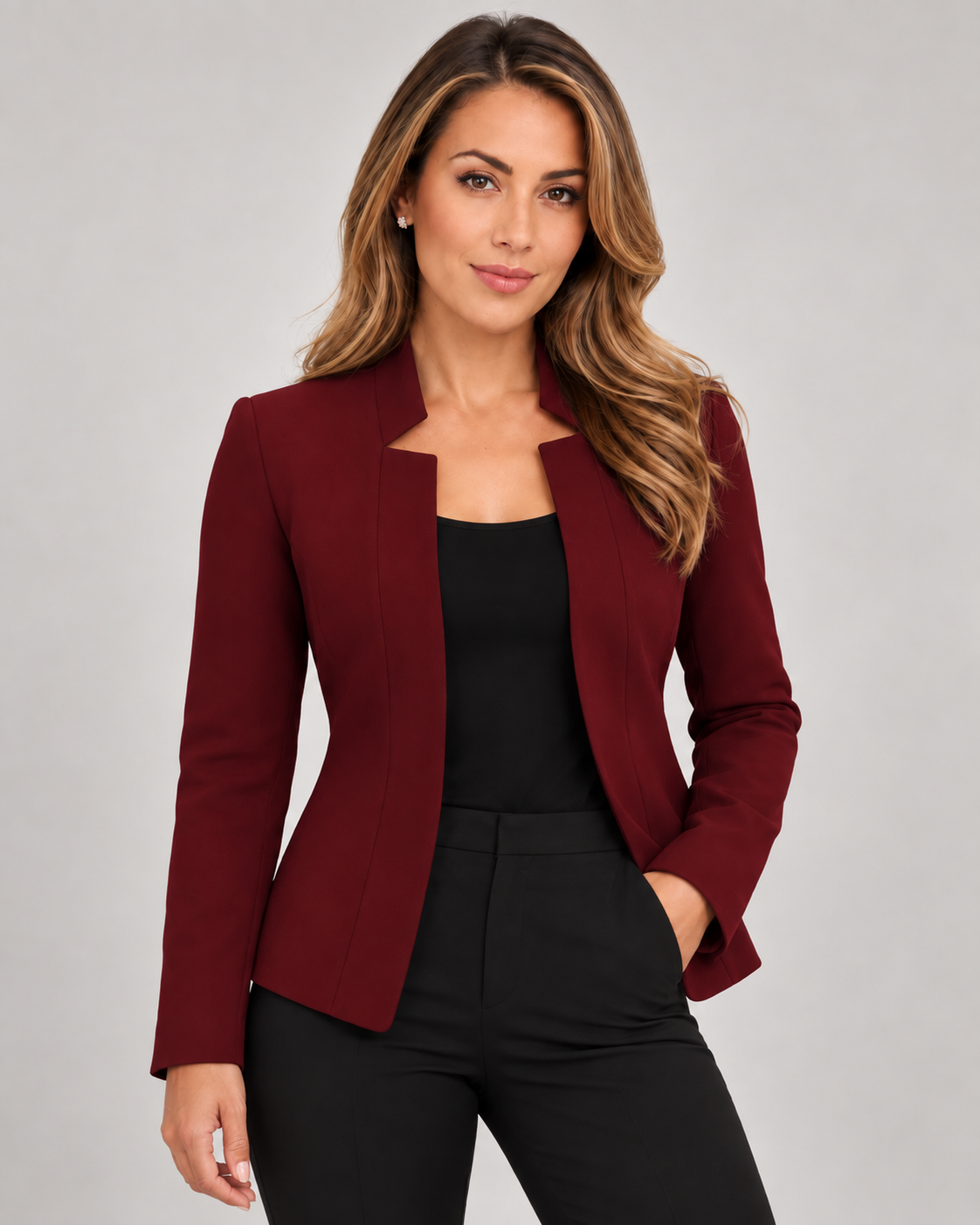 Women's Open-Front Longline Blazer – Notch Lapel, Loose Fit