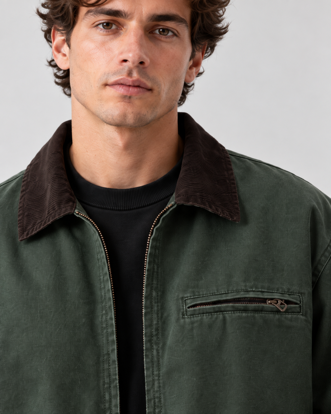 Men's Canvas Barn Jacket – Corduroy Collar, Regular Fit
