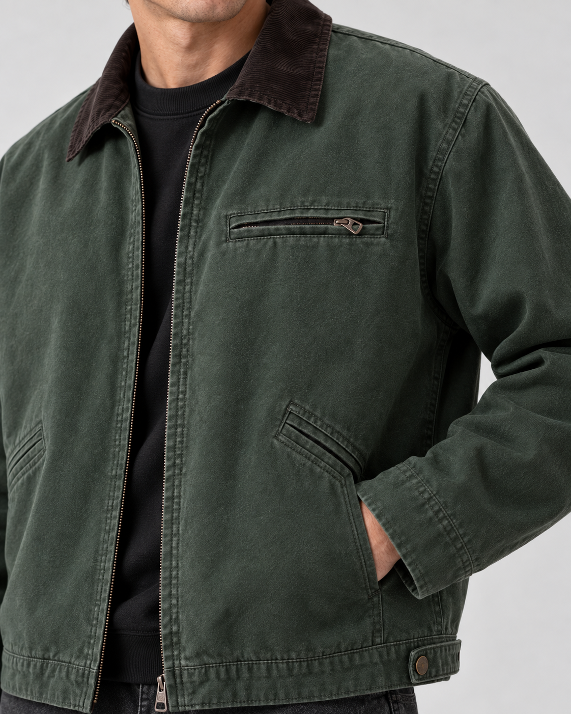 Men's Canvas Barn Jacket – Corduroy Collar, Regular Fit