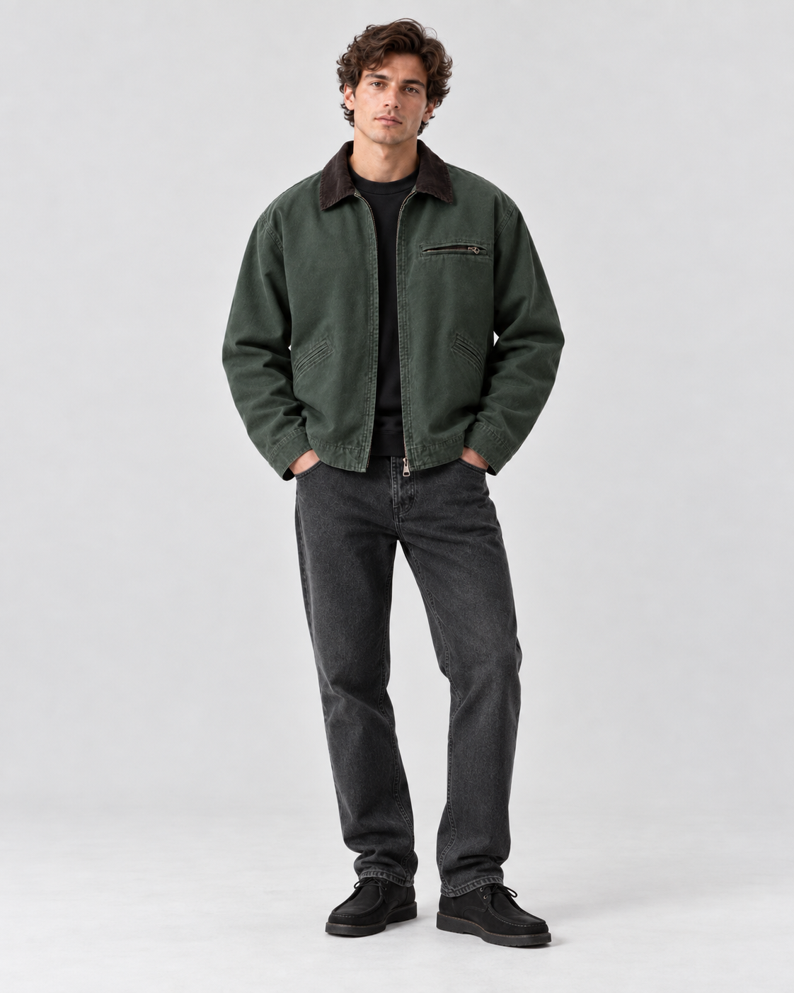 Men's Canvas Barn Jacket – Corduroy Collar, Regular Fit