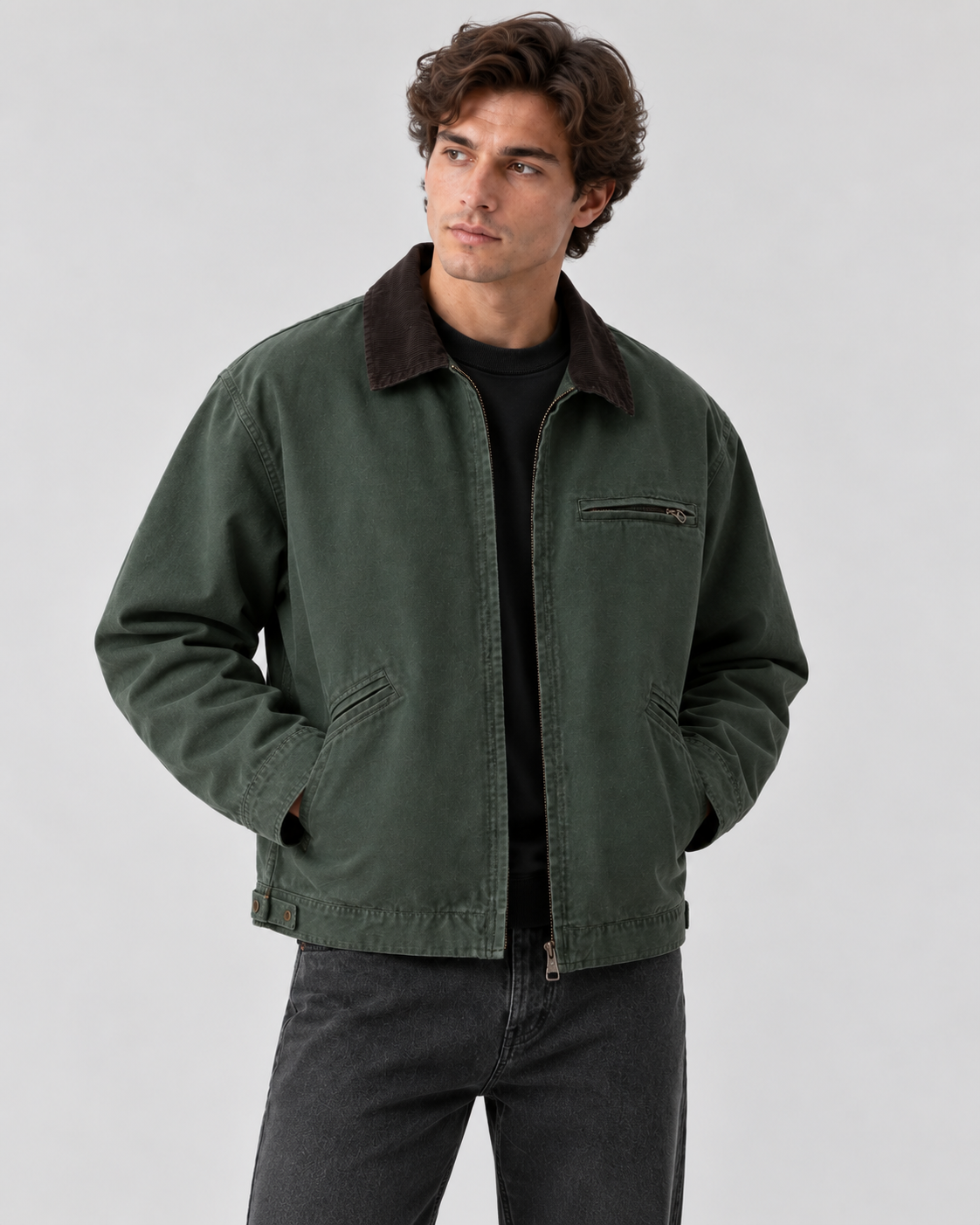 Men's Canvas Barn Jacket – Corduroy Collar, Regular Fit