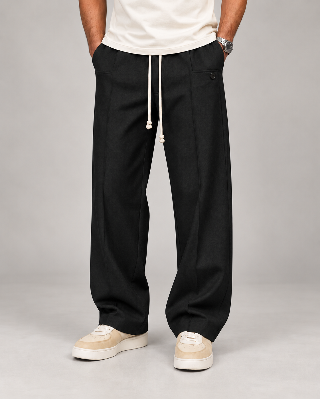 Men's Wide-Leg Drawstring Trousers – Relaxed Fit