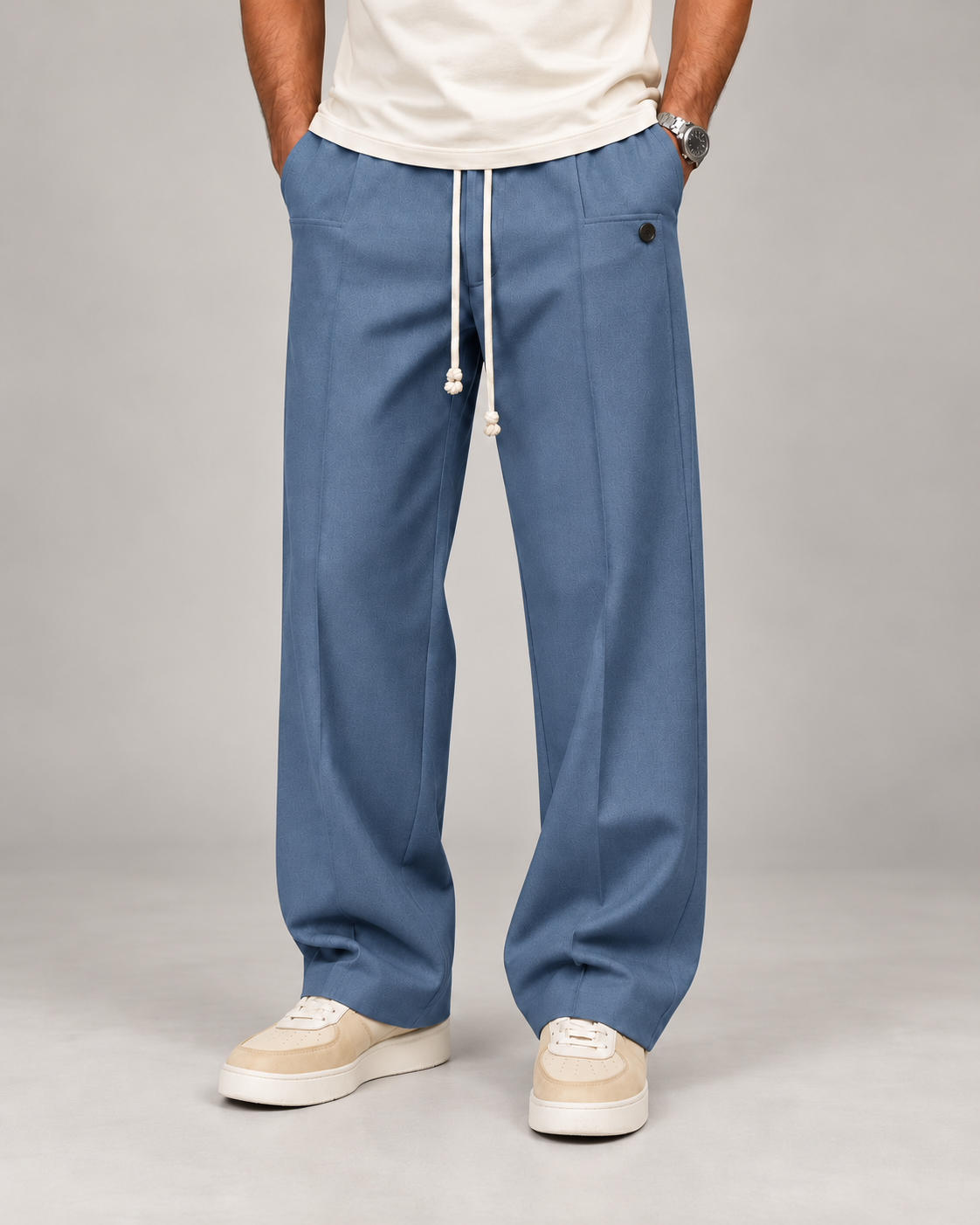 Men's Wide-Leg Drawstring Trousers – Relaxed Fit