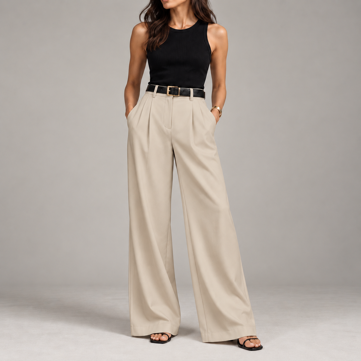 Women's High-Waisted Tailored Wide-Leg Trousers