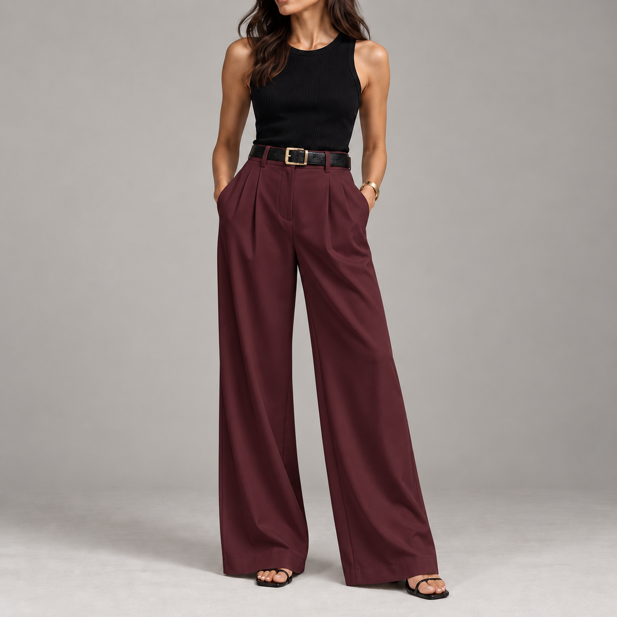 Women's High-Waisted Tailored Wide-Leg Trousers
