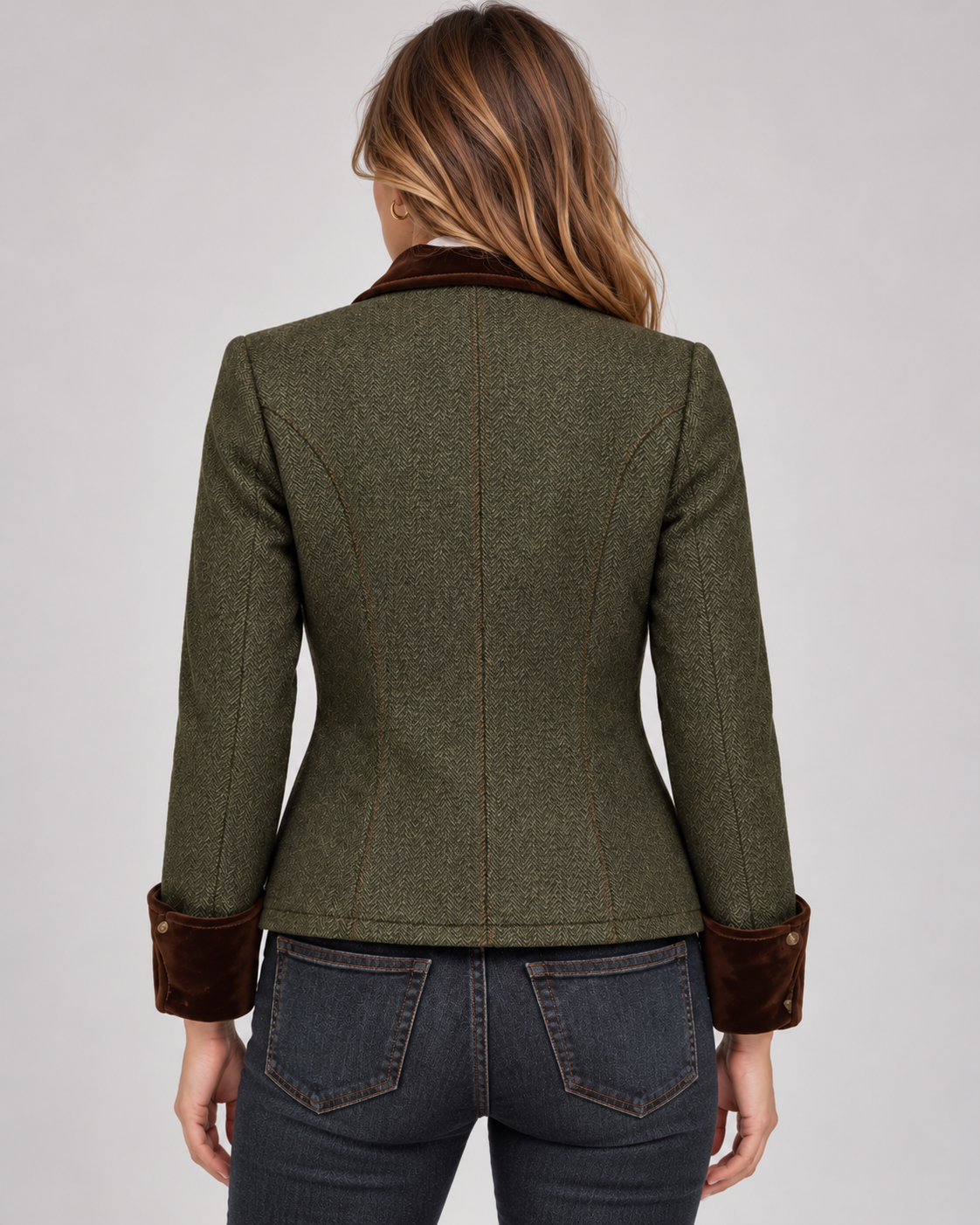 Women's Herringbone Tweed Jacket with Gold Buttons