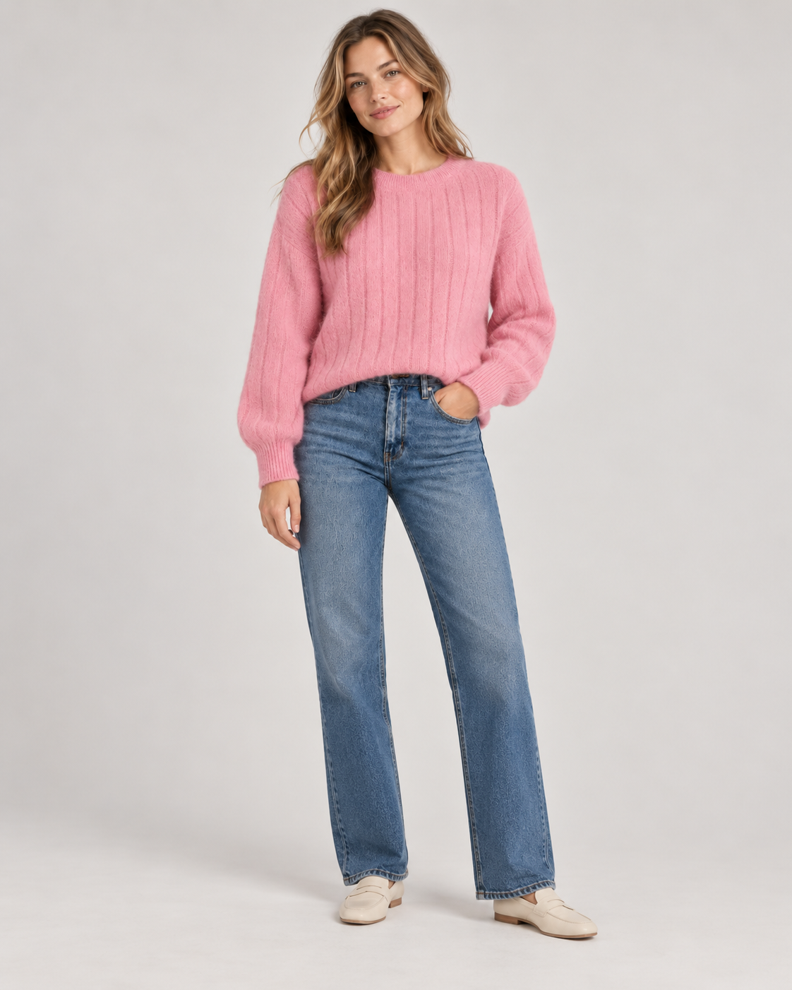 Women's Ribbed Crew Neck Knit Jumper