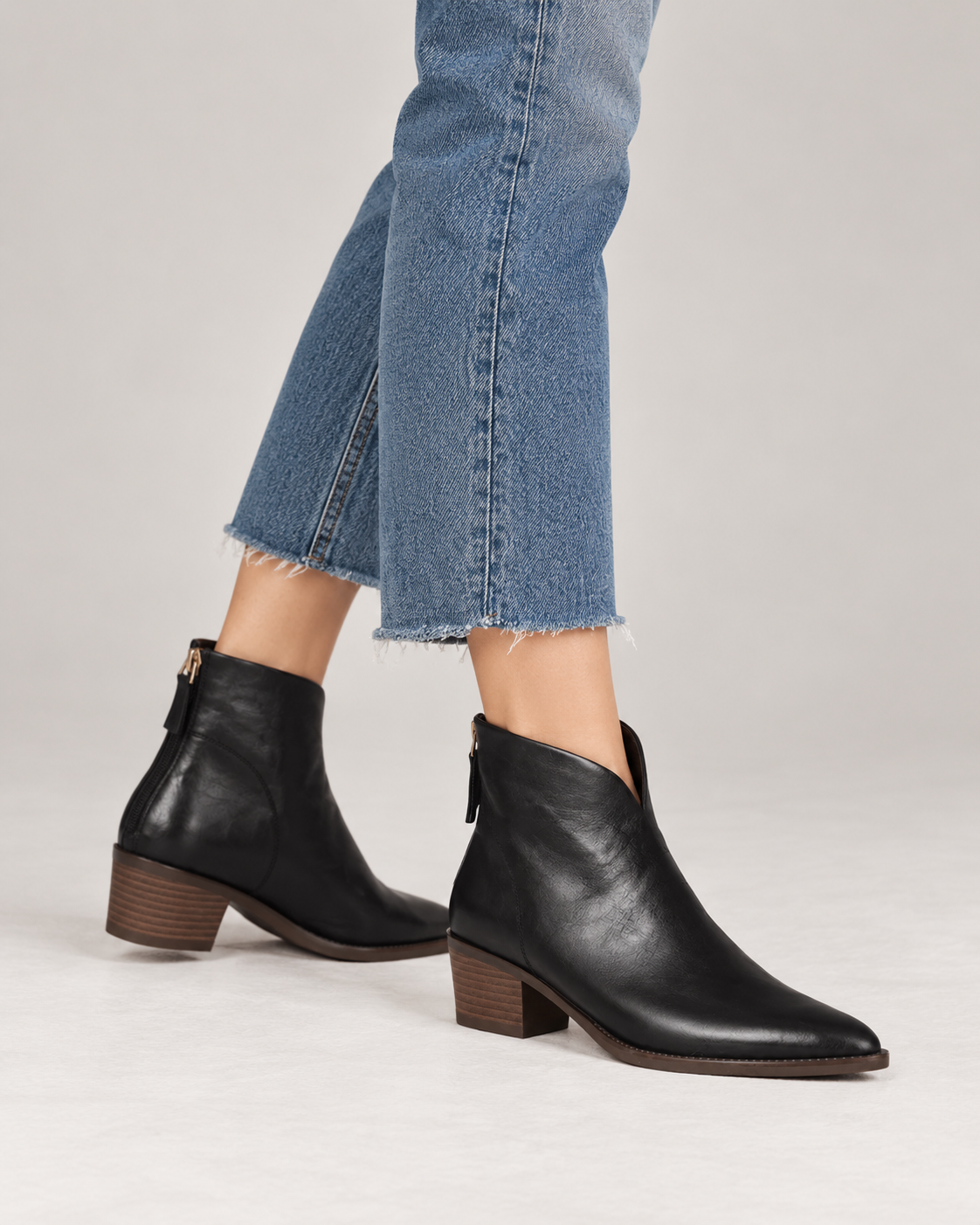 Women's Pointed Toe Ankle Boots – Vegan Leather Low Block Heel