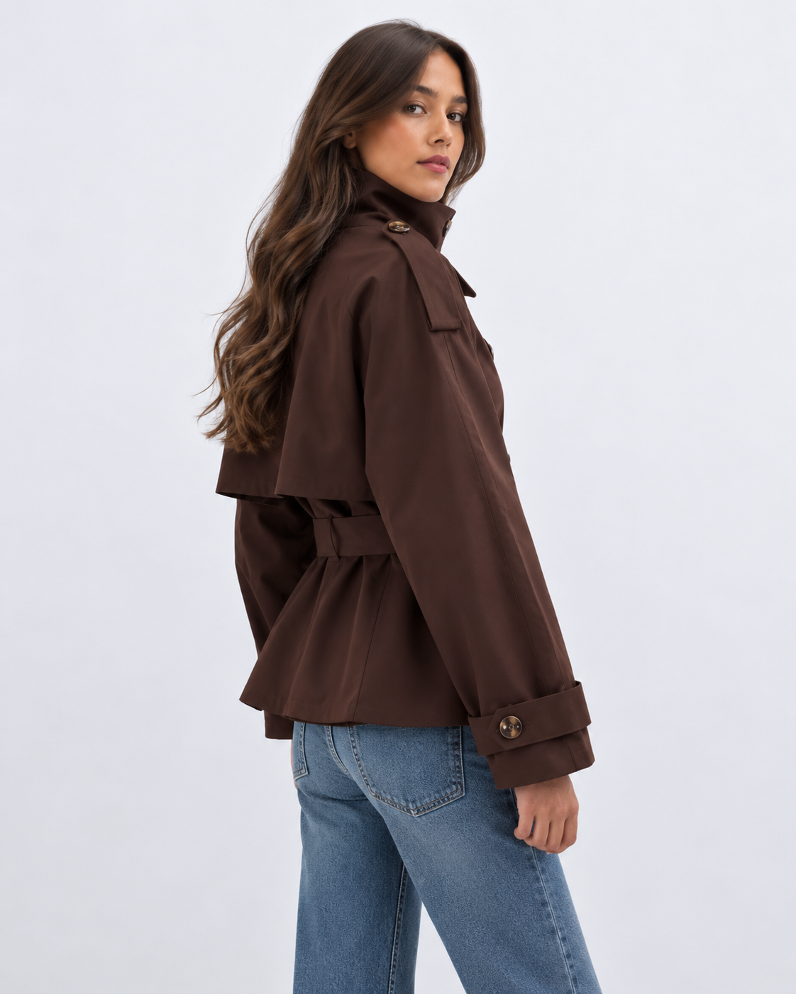 Women's Cropped Trench Coat – Double-Breasted Belted Jacket