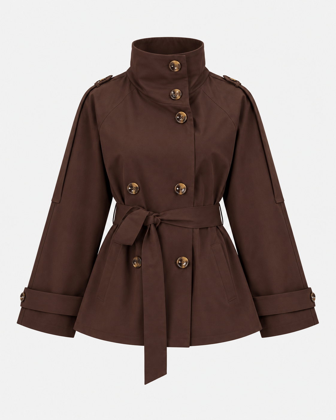 Women's Cropped Trench Coat – Double-Breasted Belted Jacket