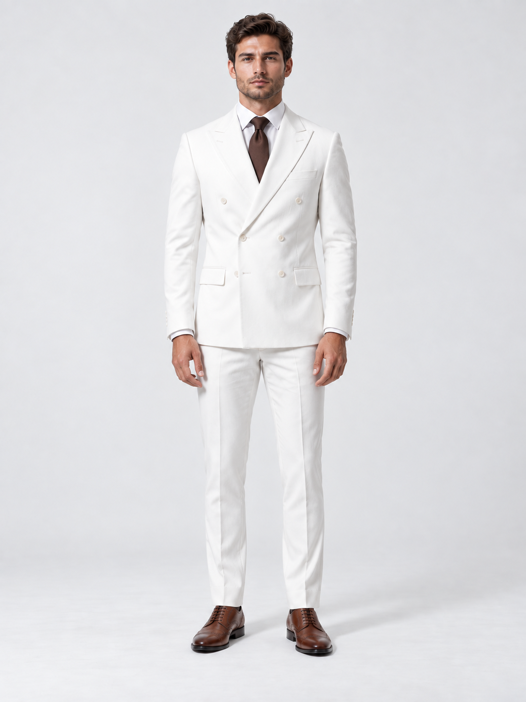 Men's Double-Breasted Slim-Fit Two-Piece Suit with Peaked Lapels