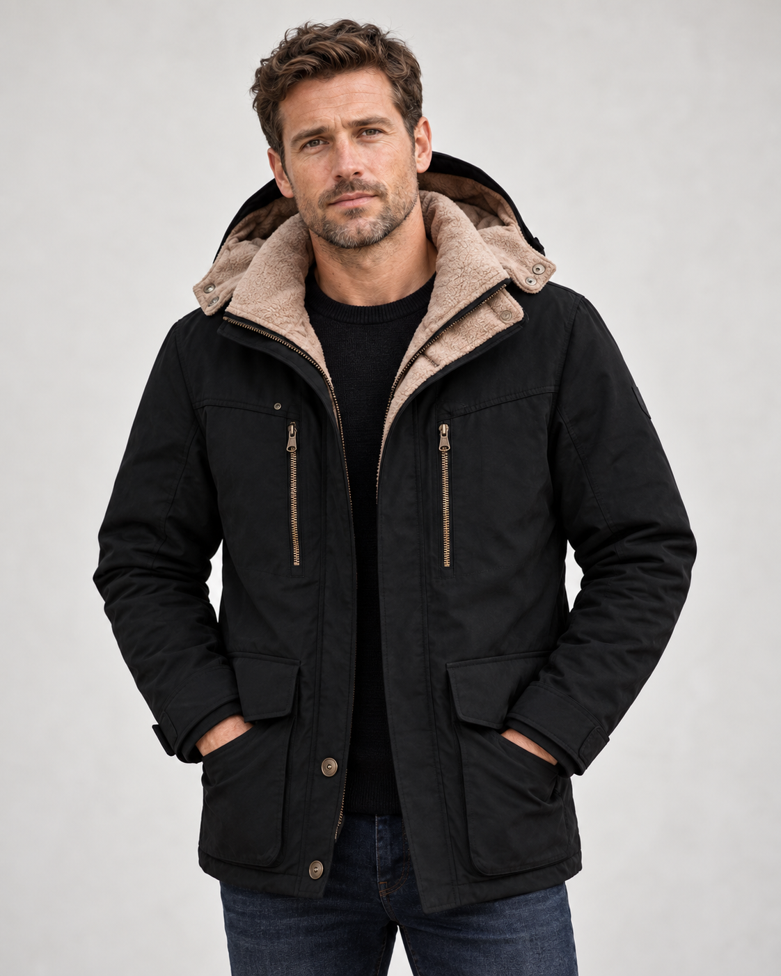 Men's Waterproof Winter Jacket – Hooded & Fleece-Lined