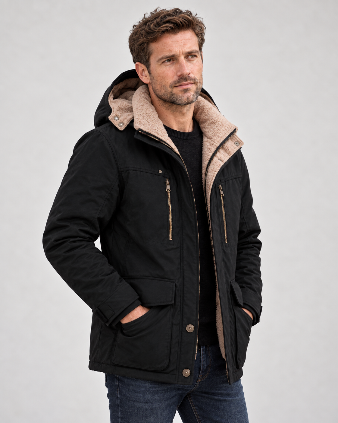 Men's Waterproof Winter Jacket – Hooded & Fleece-Lined