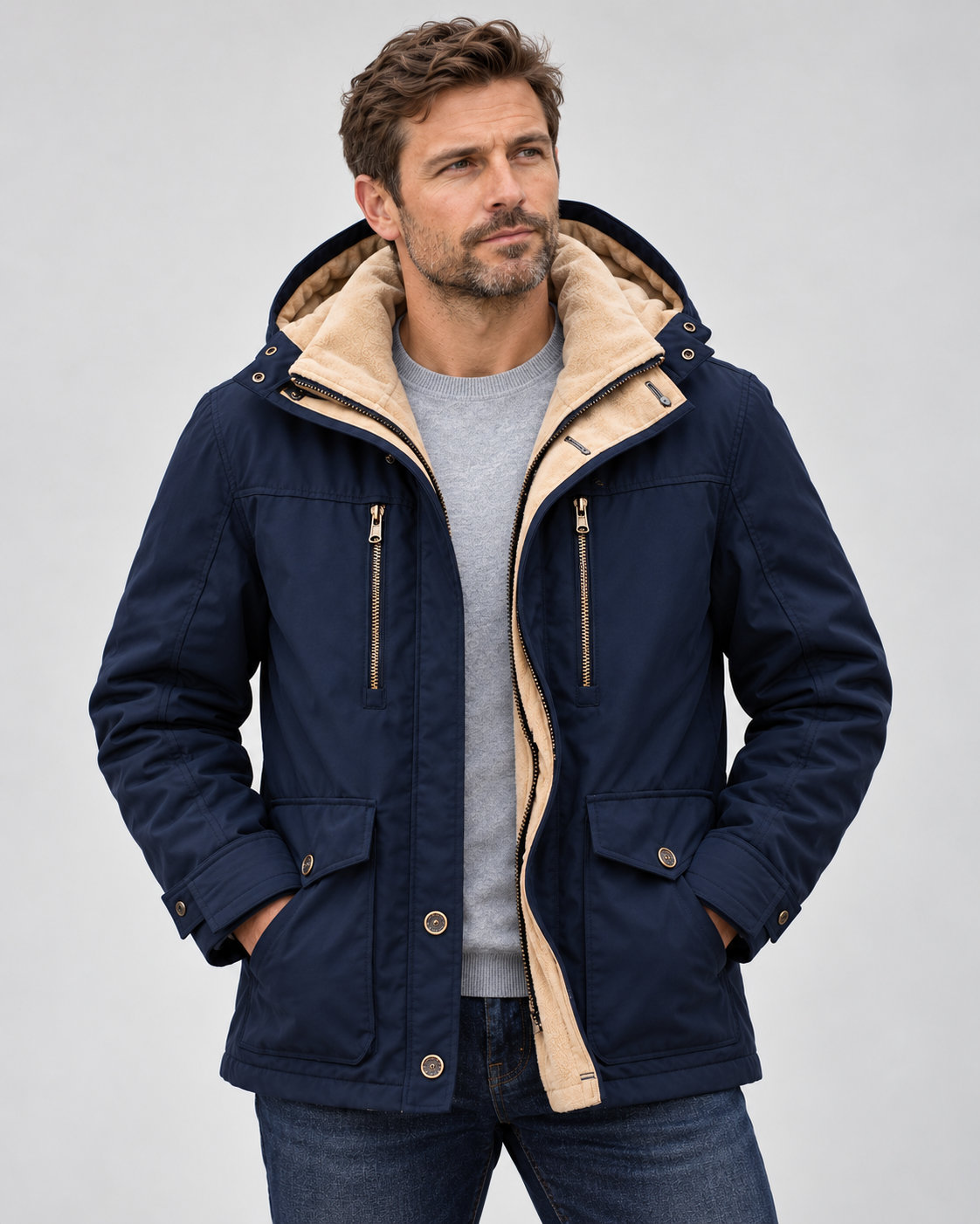 Men's Waterproof Winter Jacket – Hooded & Fleece-Lined