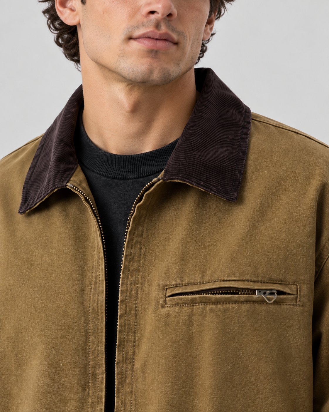 Men's Canvas Barn Jacket – Corduroy Collar, Regular Fit