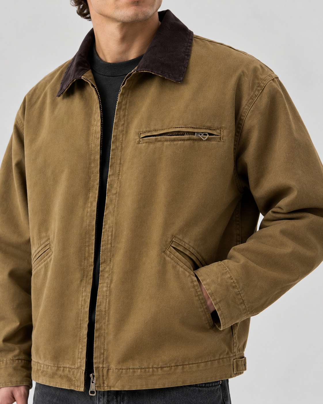 Men's Canvas Barn Jacket – Corduroy Collar, Regular Fit