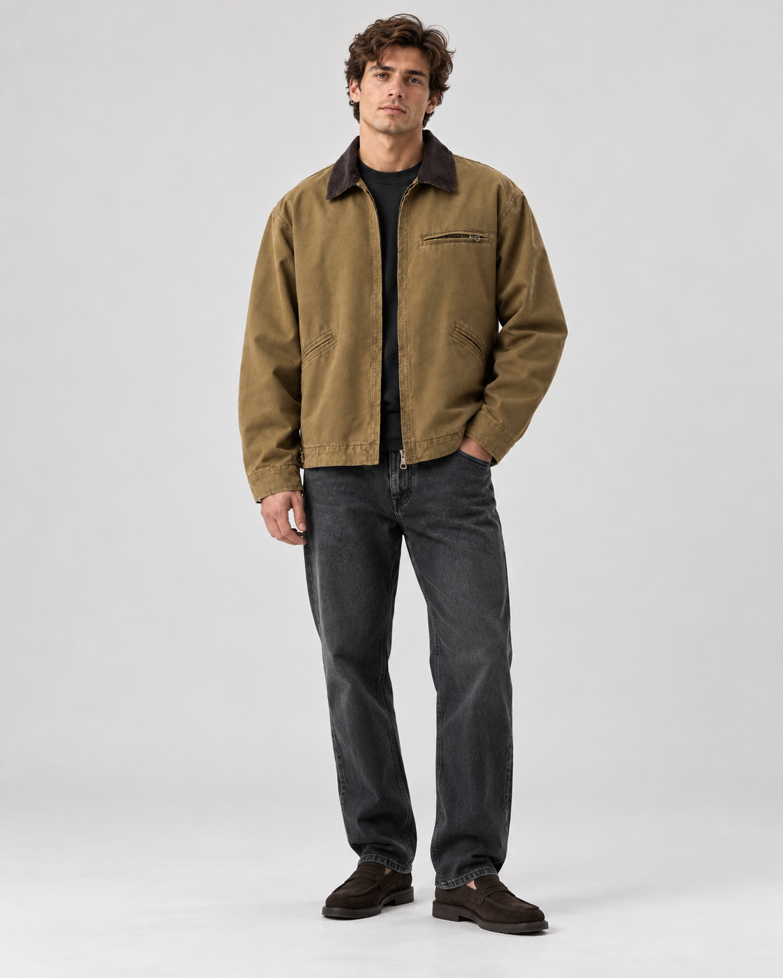 Men's Canvas Barn Jacket – Corduroy Collar, Regular Fit