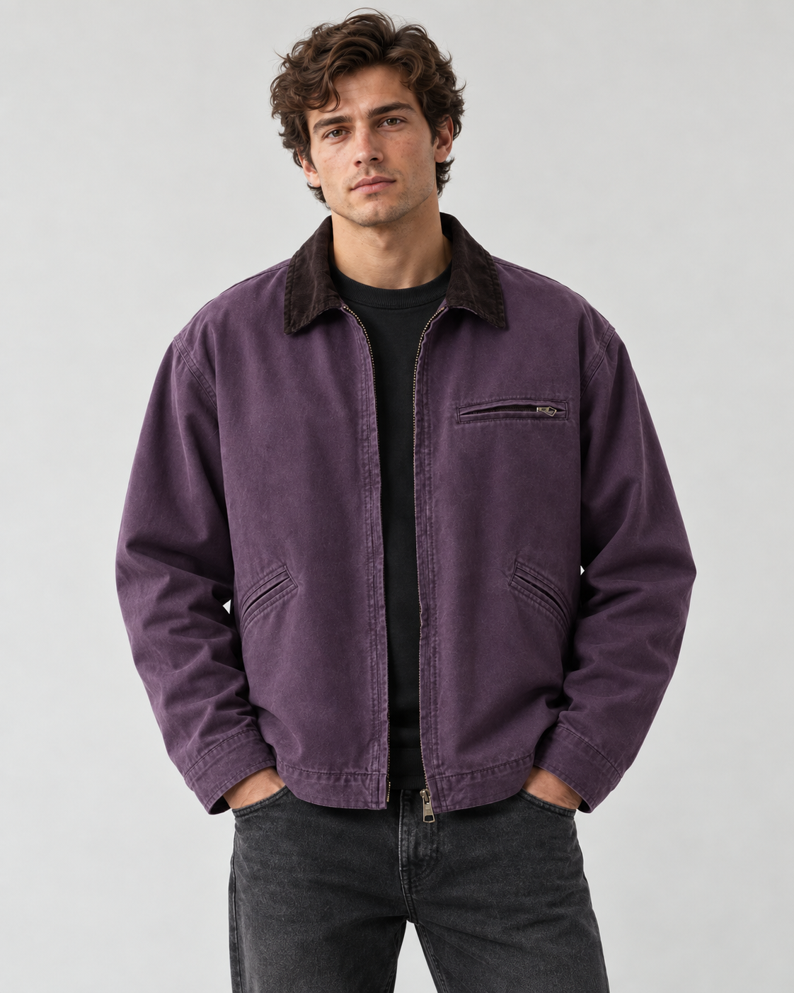 Men's Canvas Barn Jacket – Corduroy Collar, Regular Fit
