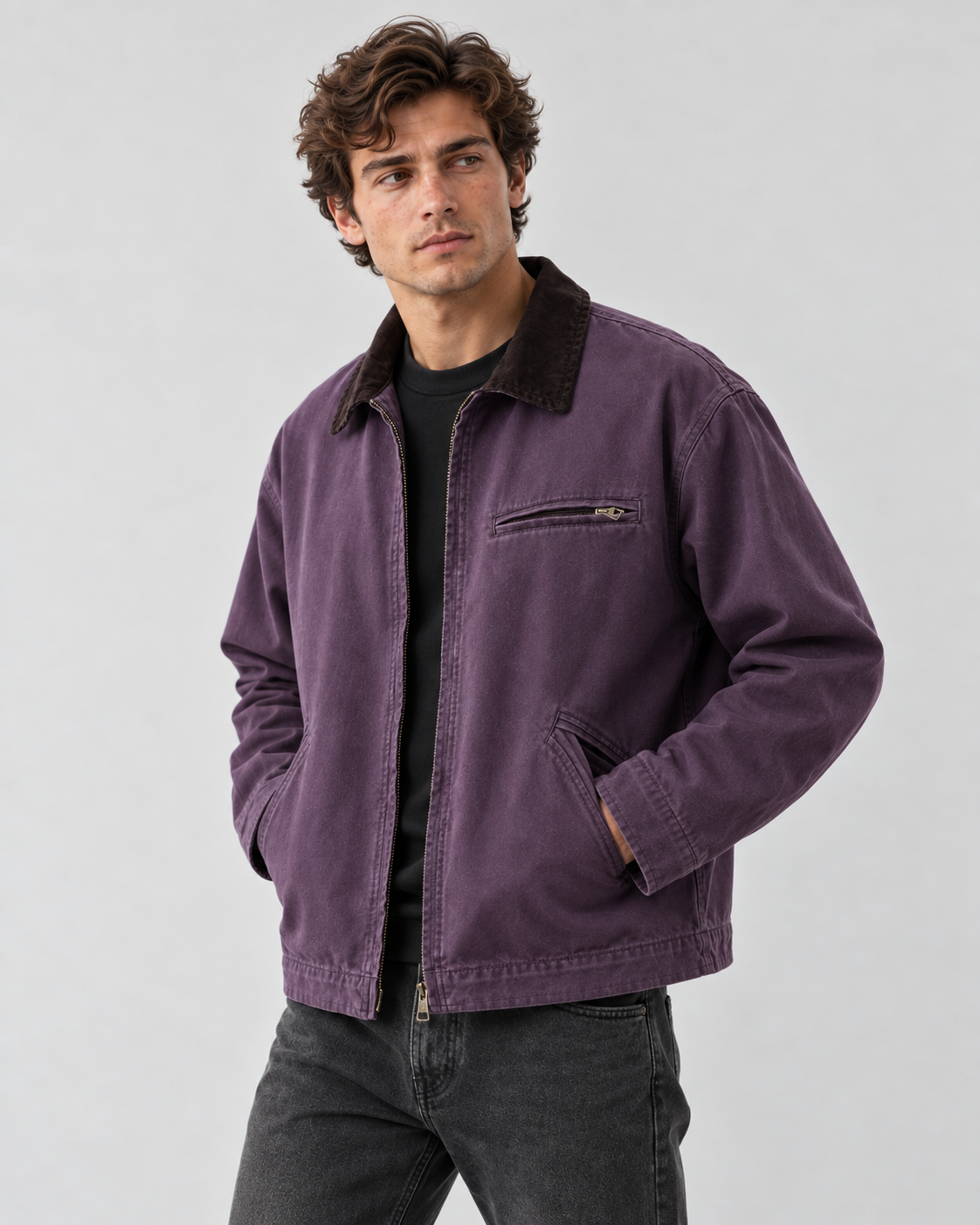 Men's Canvas Barn Jacket – Corduroy Collar, Regular Fit