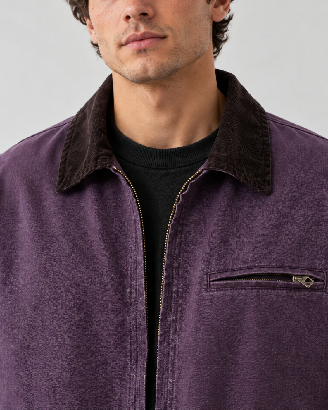 Men's Canvas Barn Jacket – Corduroy Collar, Regular Fit