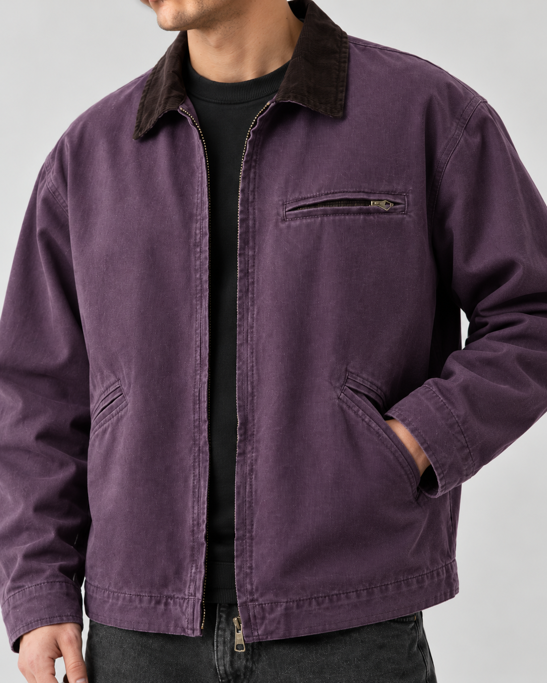 Men's Canvas Barn Jacket – Corduroy Collar, Regular Fit